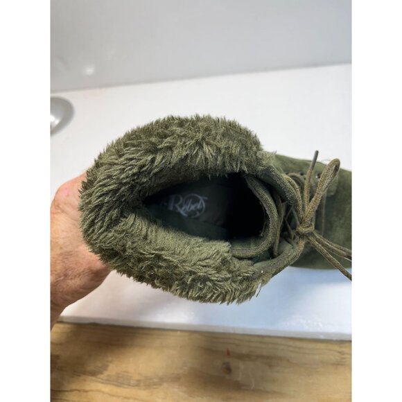 Womens Modern Rebel Olive Faux Suede Ankle Boots With Faux Fur Lining & Lace-Up - Picture 6 of 14